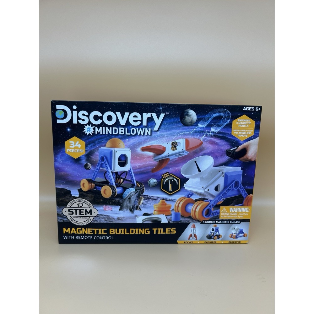 Discovery Kid Mindblown Magnetic Building Tiles STEM Set 34pc Remote Control New